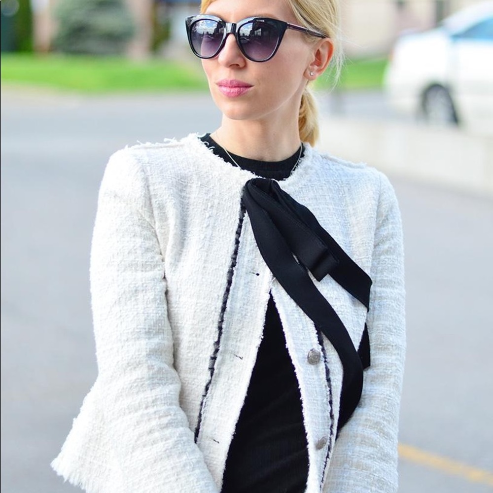 Zara Off-White Tweed Jacket Blogger Favorite